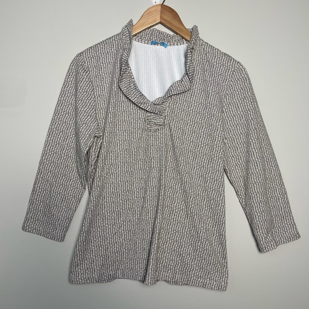 J. McLaughlin | Ruffle Collar Patterned 3/4 Sleeve Catalina Cloth Top